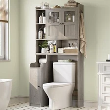 Over The Toilet Storage Cabinet, Over Toilet Bathroom Organizer with Glass Doors