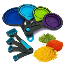 Collapsible Silicone Measuring Cups & Measuring Spoons Baking Safe 8-Piece - NEW