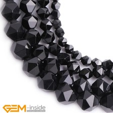 Black Onyx Agate Faceted Natural Gemstones Polygonal Jewelry Making Beads 15" AU