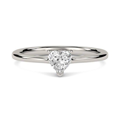 Moissanite Solitaire Heart Cut Ring 14K White Gold Plated 925 Sterling Silver