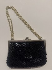 Small Black Beaded Sequined Evening Purse Clutch