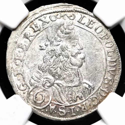 AUSTRIA, St. Veit. Leopold I, Silver 6 Kreuzer, 1673/2 Overdate, NGC MS62