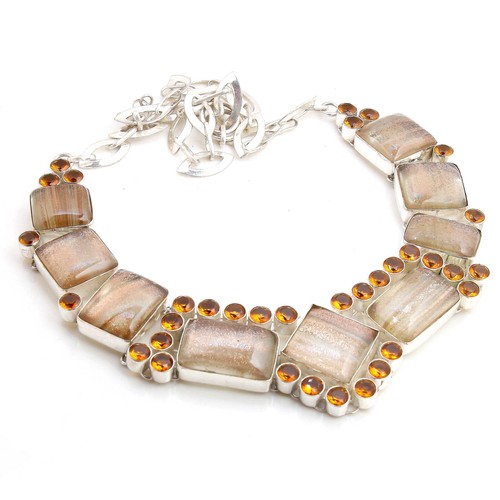 Top Beautiful Opal Citrine Gemstone Handmade Necklace Jewellery Size 18 Inches - Picture 2 of 3