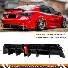 For 2018-2024 Toyota Camry Se Xse Yofer V2 Gloss Black Led Rear Bumper Diffuser