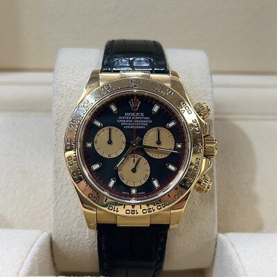 Rolex Paul Newman Daytona 40MM 18K Solid Gold Leather Bracelet 116518 