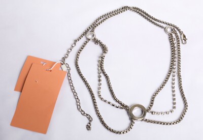 Max Mara Intrend Gürtel- Kette mit Kristall- Anhänger Silber  Metall GR L NP 95.