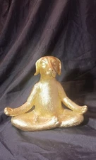 Dog Yoga Lotus 6 1/2" Meditation Zen Figurine Statue Gold Tone Resin Zen Vgc