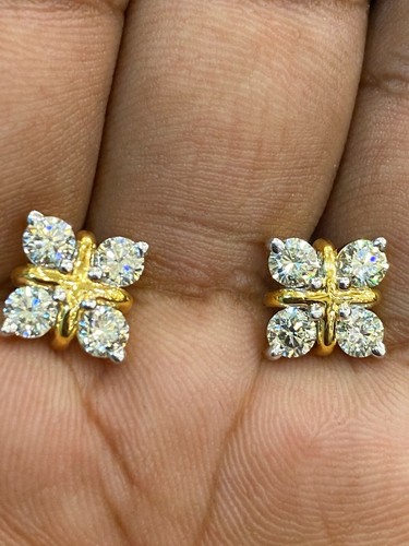 1,60 Cts Rotondo Brillante Taglio Diamanti Borchie Orecchini In 585 Bene 14K Oro - Foto 6 di 12