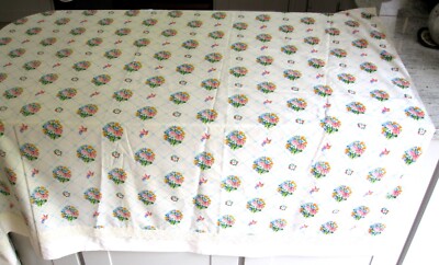 Brandneu Vintage flaches Bettlaken creme blau rosa Blumen Spitze 162 x 96 Zoll Cottagecore