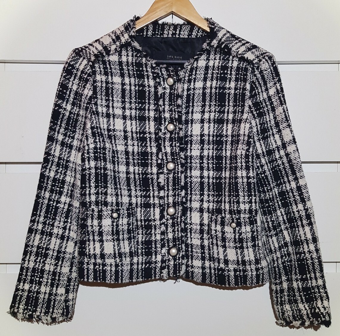 ZARA Coord Frayed Boucle Tweed Blazer Jacket Skirt Fr… Gem
