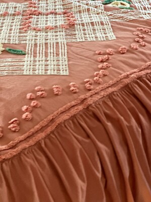 Vintage Chenille Bedspread deep peach