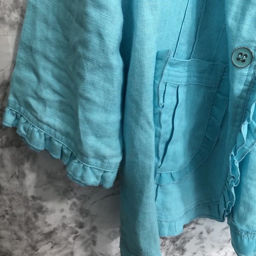 Multiples Open Front Ruffle Trim Linen Jacket Womens Size Large Blue Buttons - Picture 9 of 18
