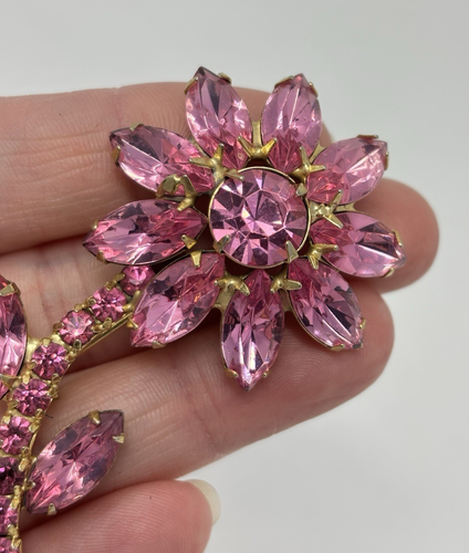 Vintage Pink Rhinestone Flower Daisy Pin Brooch 3" Sparkly Spring Easter - Picture 2 of 8