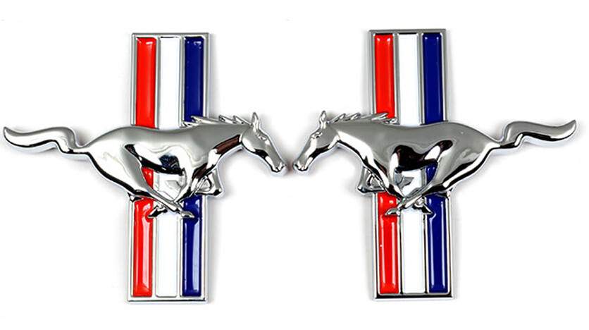 New! 1994 - 2004 Ford MUSTANG Running Horse Chrome Fender Tri Bar