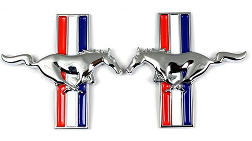 Par de emblemas de tres barras guardabarros cromado para Ford Mustang 2005-2014 Running Horse - Imagen 6 de 7