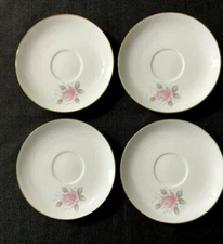 Set of 4 Vintage Noritake China 6238 Roseville Gold Trimmed Saucers