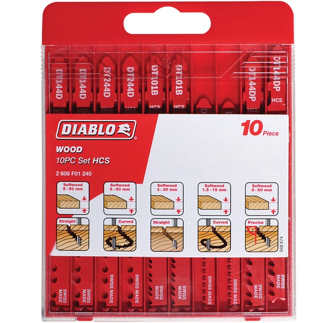 Diablo Tshank Jigsaw Blade Set 2608F01242 10 Pieces for Wood & Metal