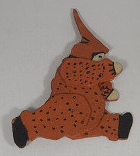 Halloween Wood Jointed Toy Orange Pointy Hat Hood Decoration Handmade Vintage