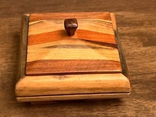 Turned Two Tone Wood Trinket Box Bowl With Lid 6"x3"