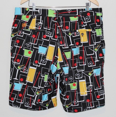 LOUDMOUTH GOLF Men's 38 Black Happy Hour Martini Cocktail Party Retro Fun Shorts - Picture 3 of 6
