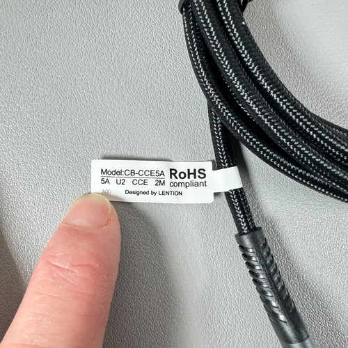 Lention USB-C Cable: 6.6 FT / 2 M | 100 Watt, 5A | Space Gray | Braided Cable - Picture 5 of 7