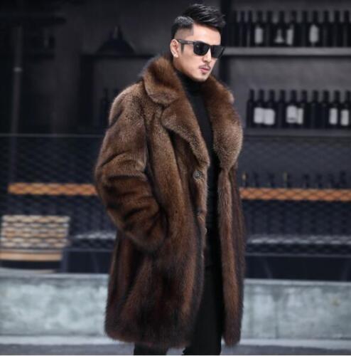 Men's Youth 2024 Fashion Lapel Faux Mink Fur Warm Long Coat Jacket Overcoat 2482 - Picture 2 of 6