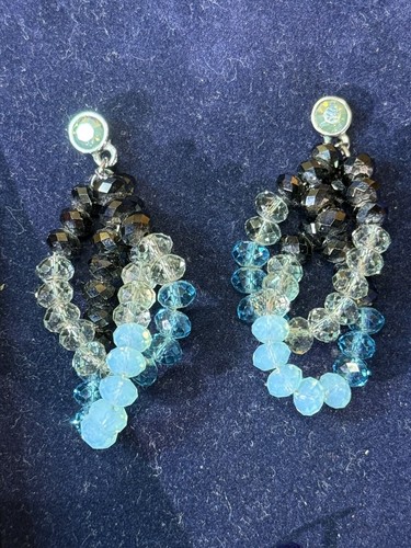 Par De Pendientes Swarovski, Estuche, Caja, Cristal Azul Y Negro - Imagen 3 de 9
