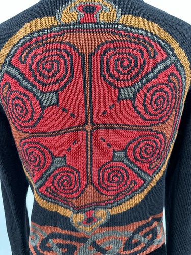 Peruvian Connection Womens Crew Neck Cardigan Small Black Tribal Pima Cotton - Picture 9 of 12