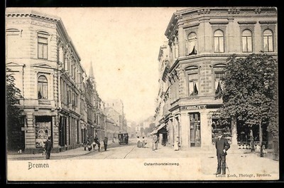 AK Bremen, Straßeneck am Osterhorsteinweg mit Geschäft Ellerbrock & Tietze 