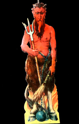Krampus  / Teufel / Luzifer / große Oblate Glanzbild Prägedruck um 1900