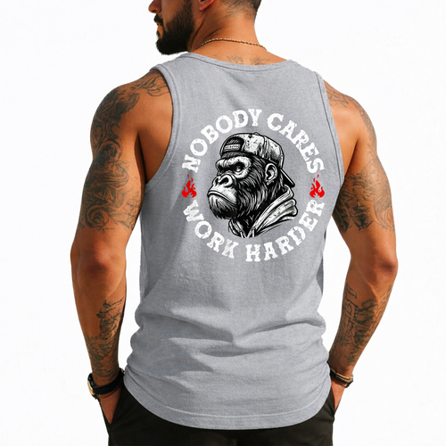 Nobody Cares Work Harder Funny Monkey (On Back) Tank Top - Picture 5 of 9