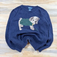 Polo Ralph Lauren Kids Navy Blue Bulldog Intarsia Cotton Knit Sweater Size 7