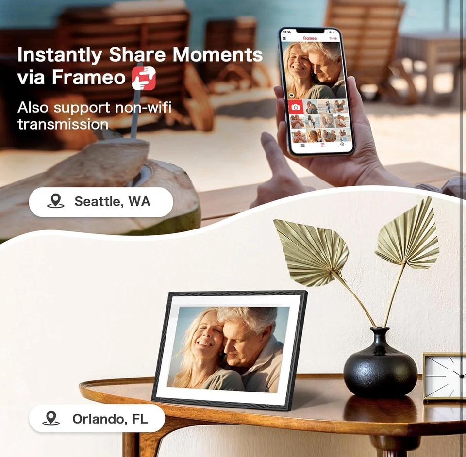 Marco digital con borde blanco delgado de 10,1"" Wifi, 32 GB de memoria, pantalla táctil de 1280*800 Foto 4 de 4