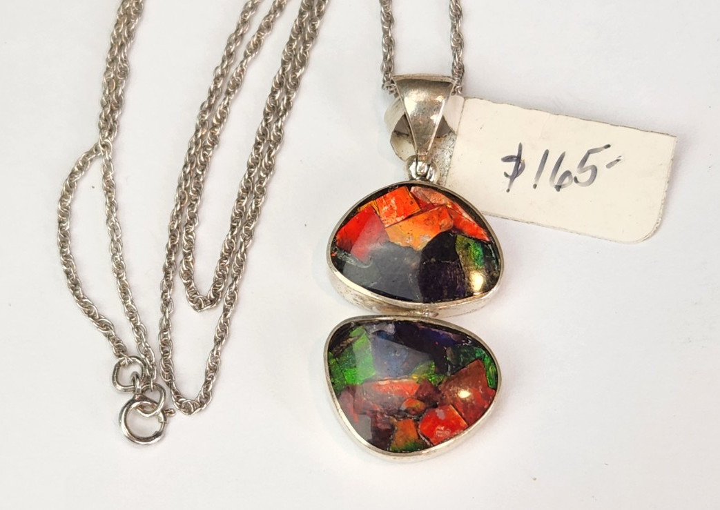 Collar colgante de piedras preciosas ammolita de plata esterlina ¡Precio de venta de $165! Firmado