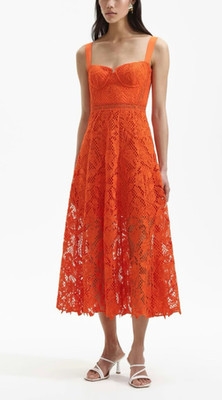 Brandneu SELF-PORTRAIT orange Guipure Spitze Mieder Midikleid UK Größe 4 UVP 399 £