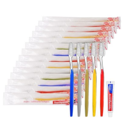 Disposable Toothbrushes with Toothpaste Individually Wrapped 5 Colors Bulk To...