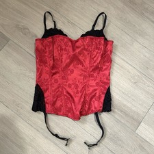 Vintage Frederick's of Hollywood Red & Black Lace Corset Bustier, size 36