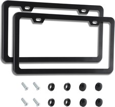 2pcs Matte Black License Plate Frames Rustproof Aluminum Car Holder