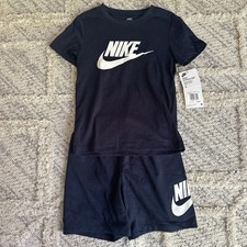 Nike Boys Two Piece Set Navy Blue T Shirt Shorts Size 6 Logo