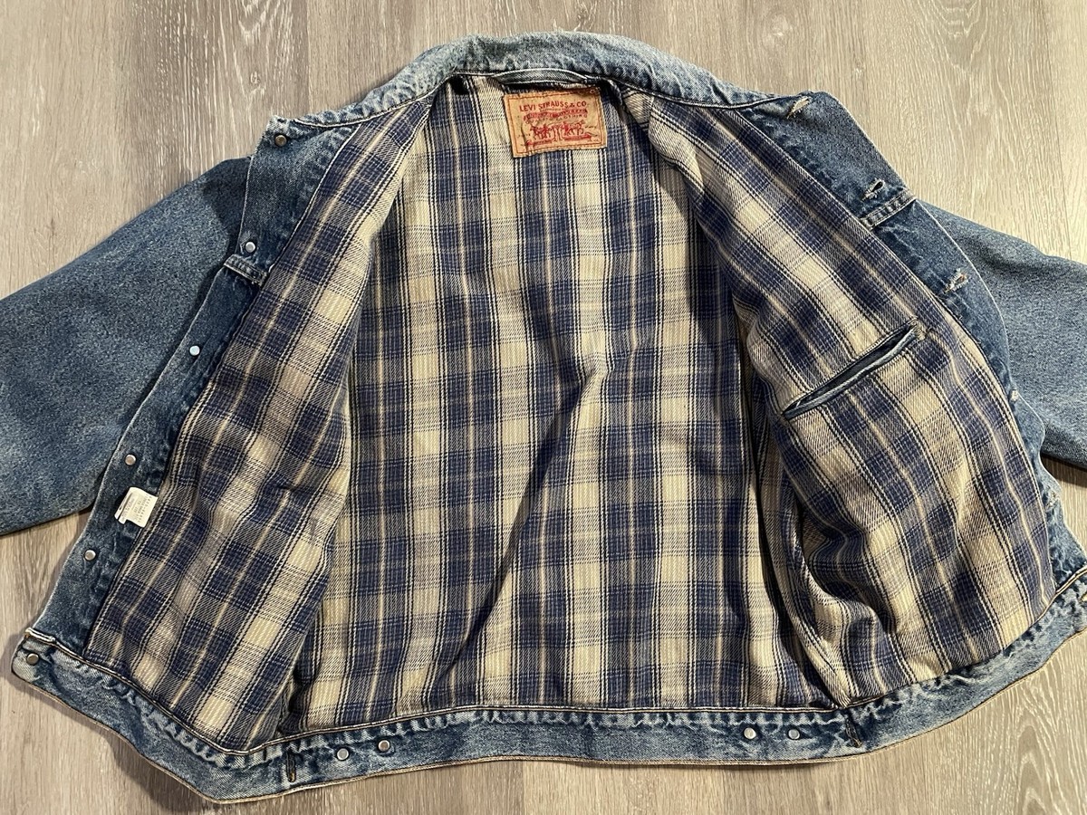 90s usa製 levi's denim jacket XL leather VinTaGe 1990's LEVI LEATHER COLLAR BLACK DENIM TRUCKER