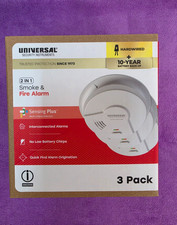 Universal Security 3-Pk Hardwired Smoke  Fire Alarm w/10-yr Battery Back Up
