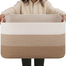 Large Blanket Basket For Living Room, Rectangle Woven Baskets for Storage, Nu...