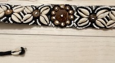 VTG Handmade Cowrie Sea Shell, Seed Bead Boho Gypsy Hawaiian Embroidered Belt