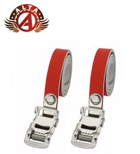 2x ALTA Bicycle Toe Clip Straps Red MTB Leather Spring Buckle Pedal Retention.