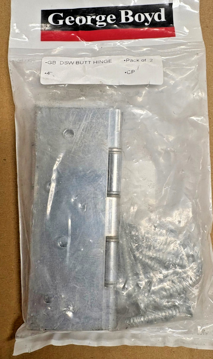 GEORGE BOYD DSW BUTT HINGE 4"" CHROME (PACK OF 2) - 4 PACKS
