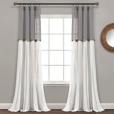 Linen Button Window Curtain Panel, Single, 40" W x 84" L, Dark Gray  Off White