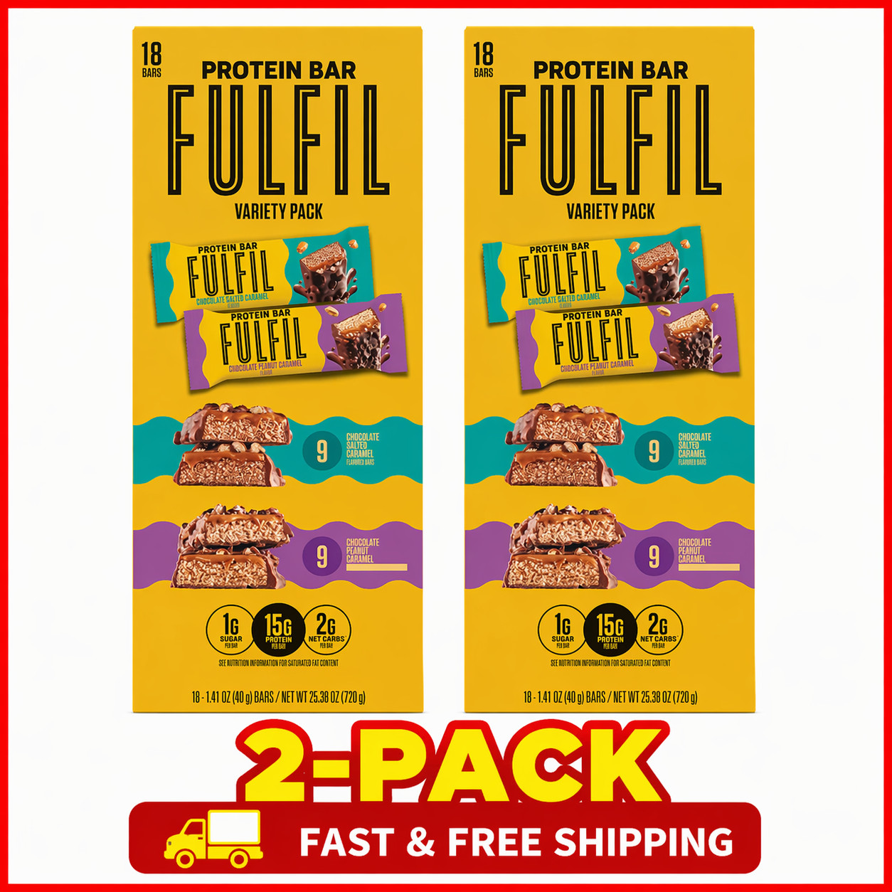 2-Pack FULFIL Protein Bar, Variety Pack, 1.41 oz, 18-count