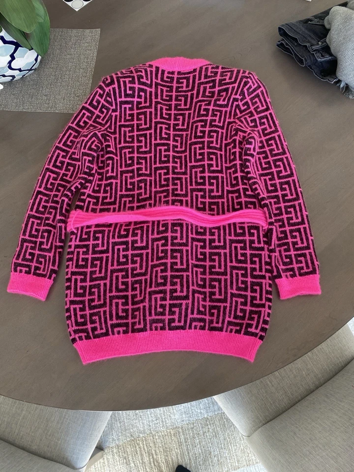 Balmain black and pink wool belted cardigan sweater Size 38 M - Image 3 of 4