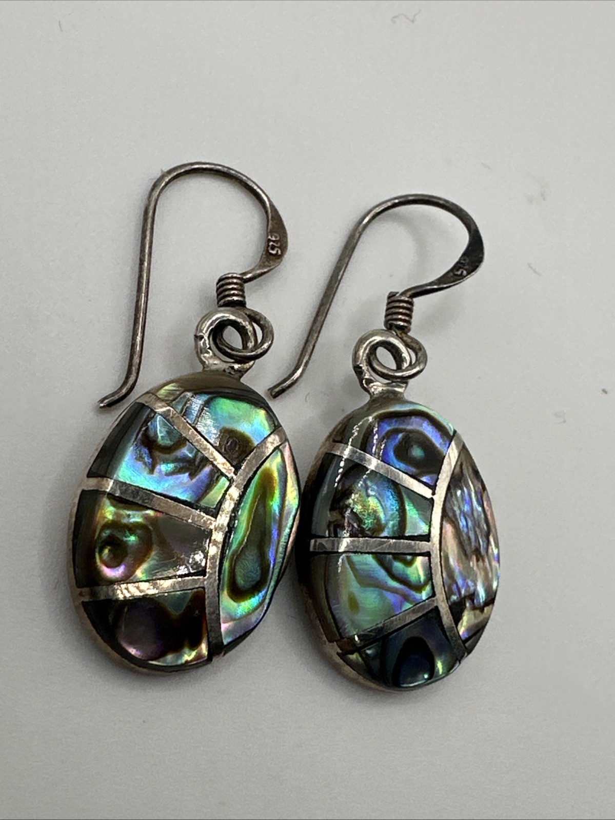 Drop Dangle 925 Silver Abalone Shell Gemstone Mot… - image 1