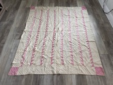 Vintage Patchwork Quilt Handmade Square Triangles Coverlet Hand Stitched 86 x76